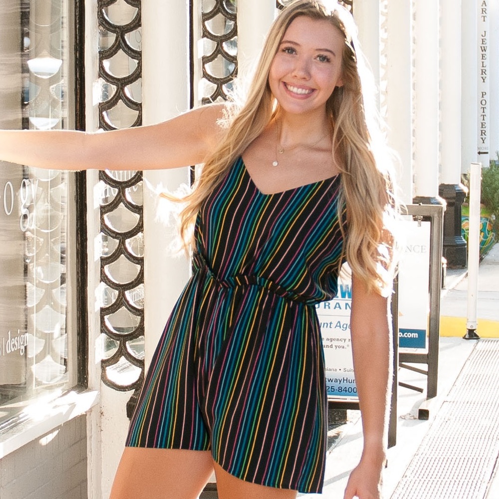 Black Colorful Stripped Romper
